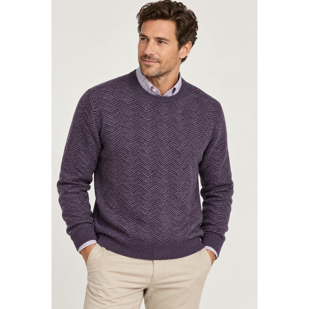 NWT Jos A Bank Reserve Sweater Mens XXL Purple Herringbone Lambswool Work Casual